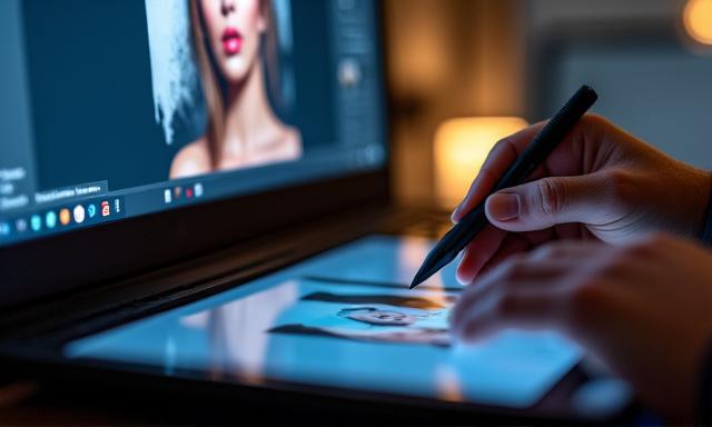 Expert image retouching being performed on a computer screen